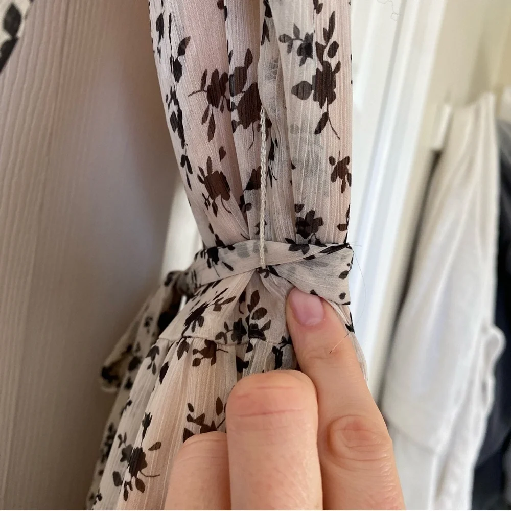 English Factory | Brown Floral Smocked High‑Neck Midi Prairie Cottagecore Dress